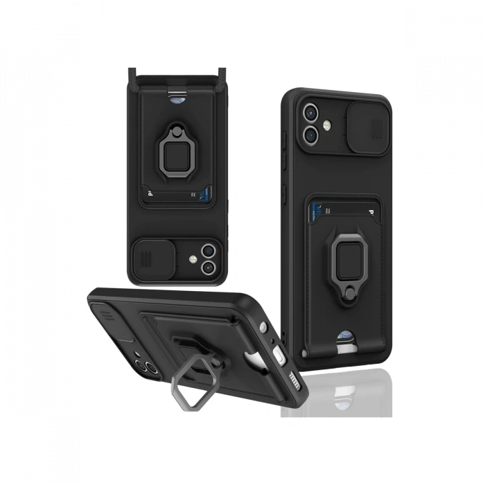 Newface Samsung Galaxy A06 Kılıf Zuma Kartvizitli Yüzüklü Silikon - Siyah