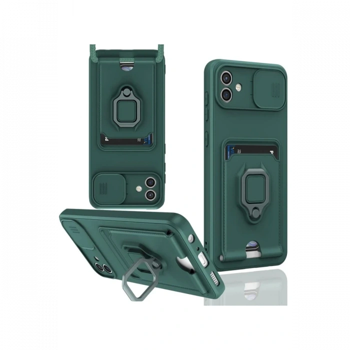 Newface Samsung Galaxy A06 Kılıf Zuma Kartvizitli Yüzüklü Silikon - Yeşil