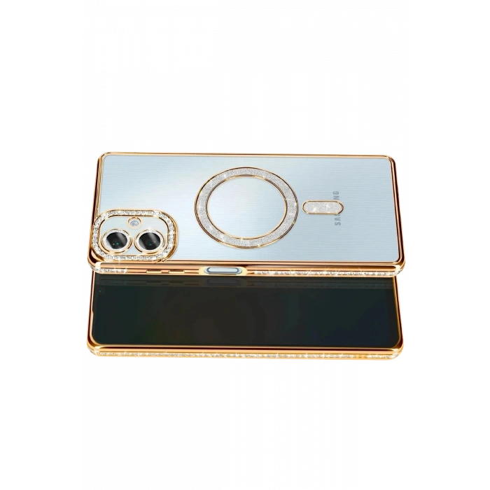 Newface Samsung Galaxy A07 4G Joke Simli Magneticsafe Kılıf - Gold