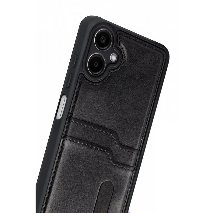 Newface Samsung Galaxy A07 4G Sara Kartvizitli Deri Kılıf - Siyah