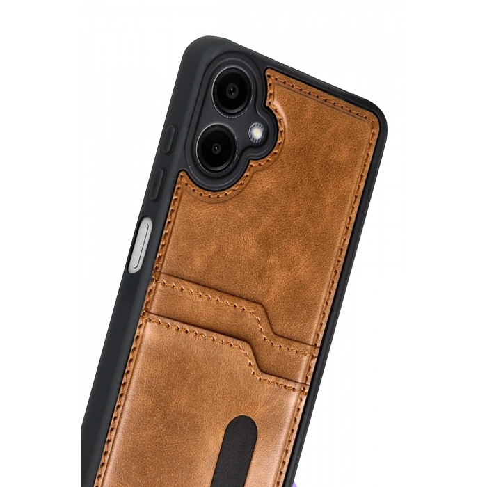 Newface Samsung Galaxy A07 4G Sara Kartvizitli Deri Kılıf - Taba