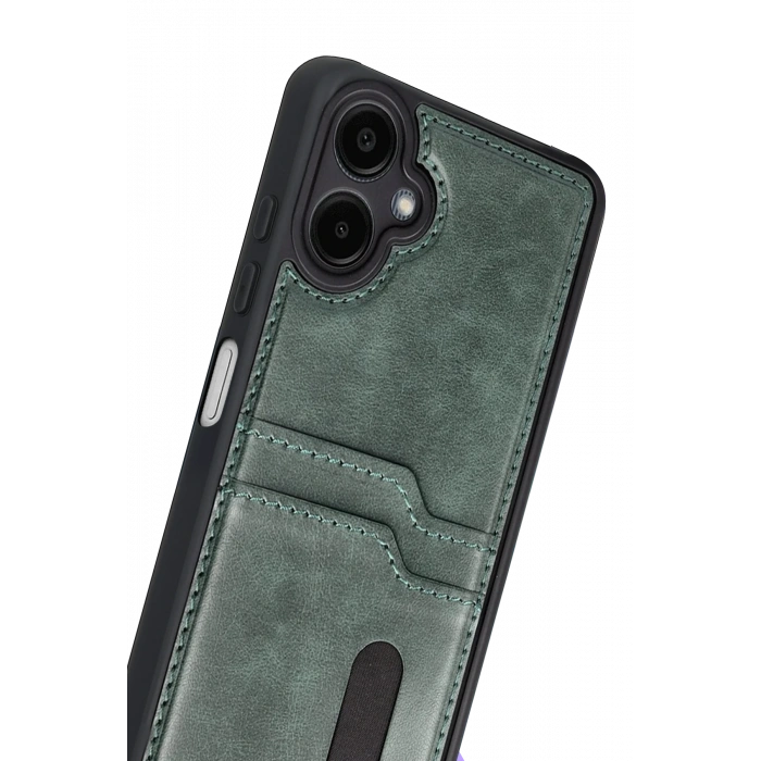 Newface Samsung Galaxy A07 4G Sara Kartvizitli Deri Kılıf - Yeşil