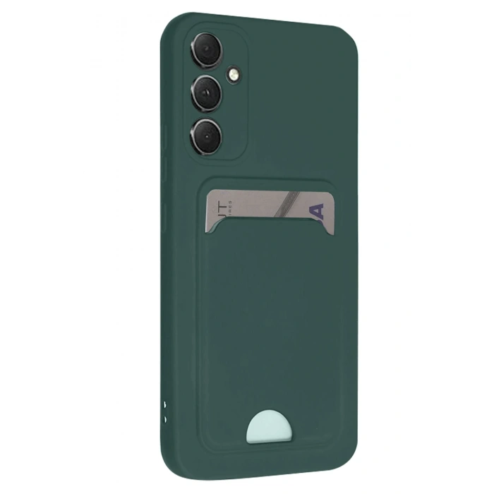 Newface Samsung Galaxy A16 5G Kılıf Kelvin Kartvizitli Silikon - Koyu Yeşil