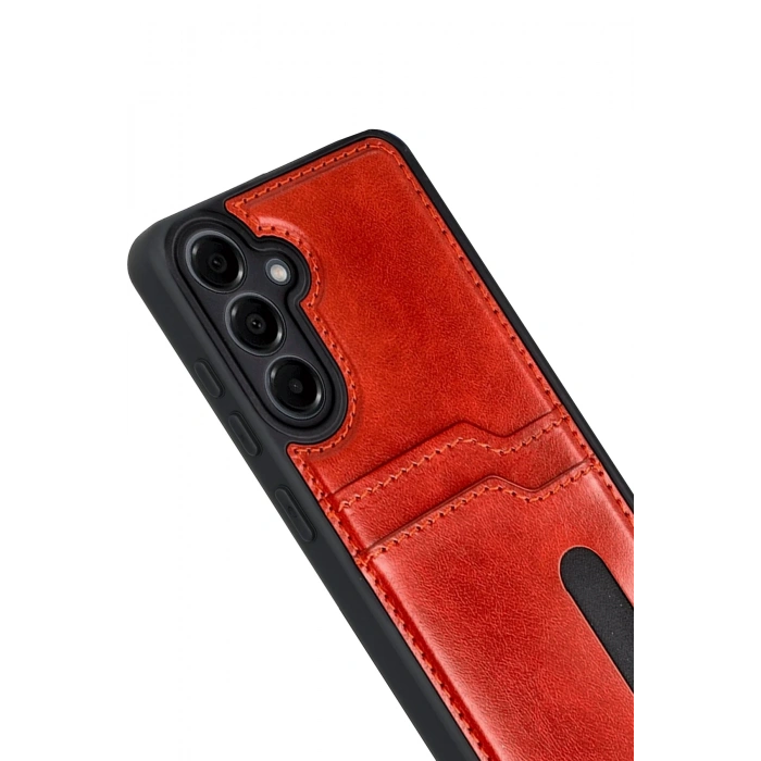 Newface Samsung Galaxy A17 5G Sara Kartvizitli Deri Kılıf - Kırmızı