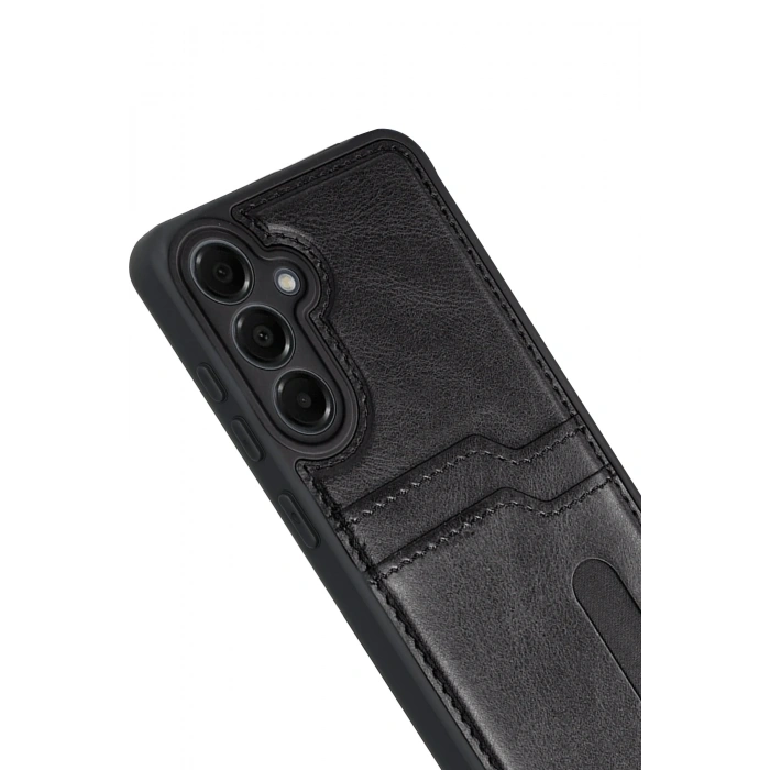 Newface Samsung Galaxy A17 5G Sara Kartvizitli Deri Kılıf - Siyah