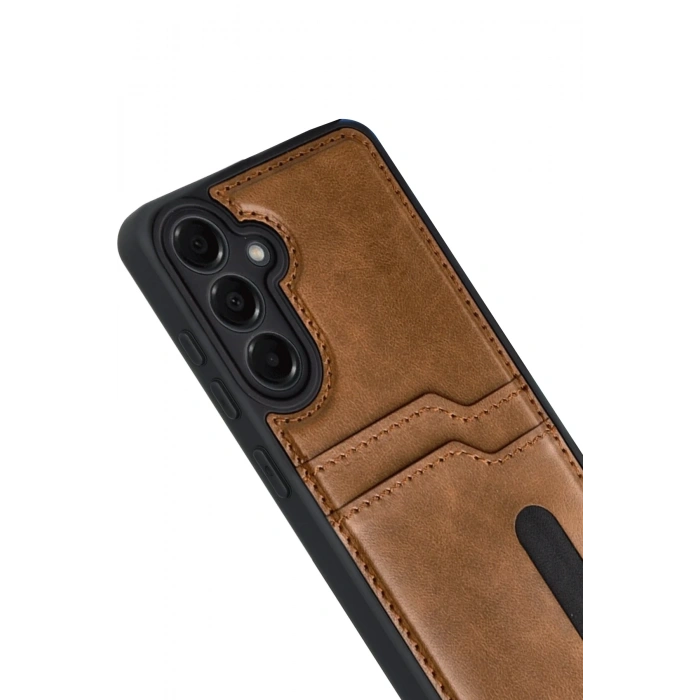 Newface Samsung Galaxy A17 5G Sara Kartvizitli Deri Kılıf - Taba