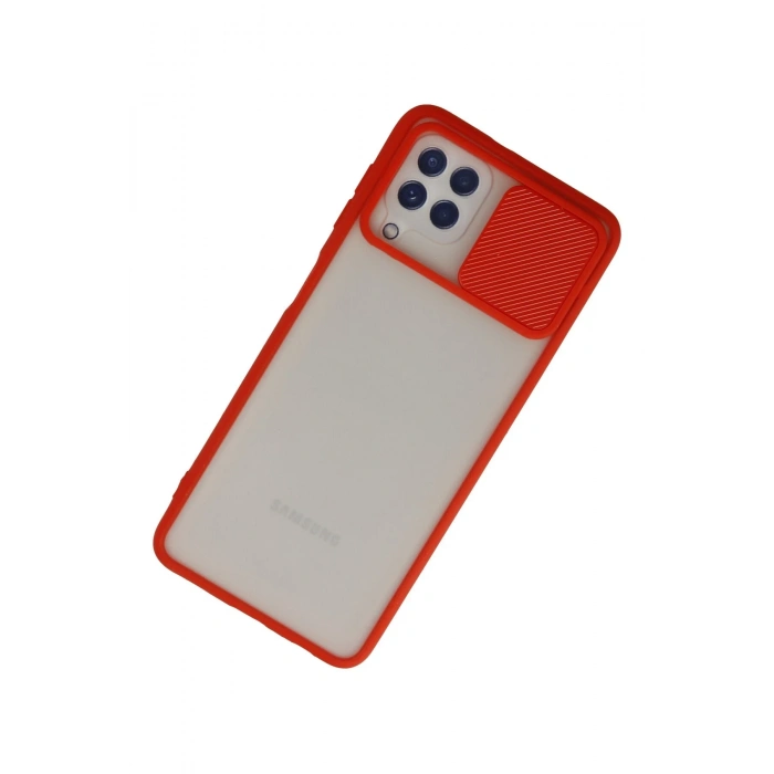 Newface Samsung Galaxy A22 Kılıf Palm Buzlu Kamera Sürgülü Silikon - Kırmızı
