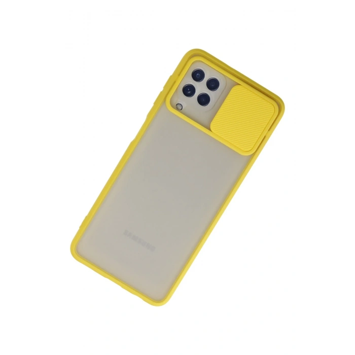 Newface Samsung Galaxy A22 Kılıf Palm Buzlu Kamera Sürgülü Silikon - Sarı