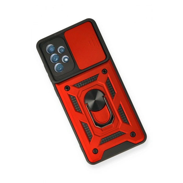 Newface Samsung Galaxy A32 Kılıf Pars Lens Yüzüklü Silikon - Kırmızı