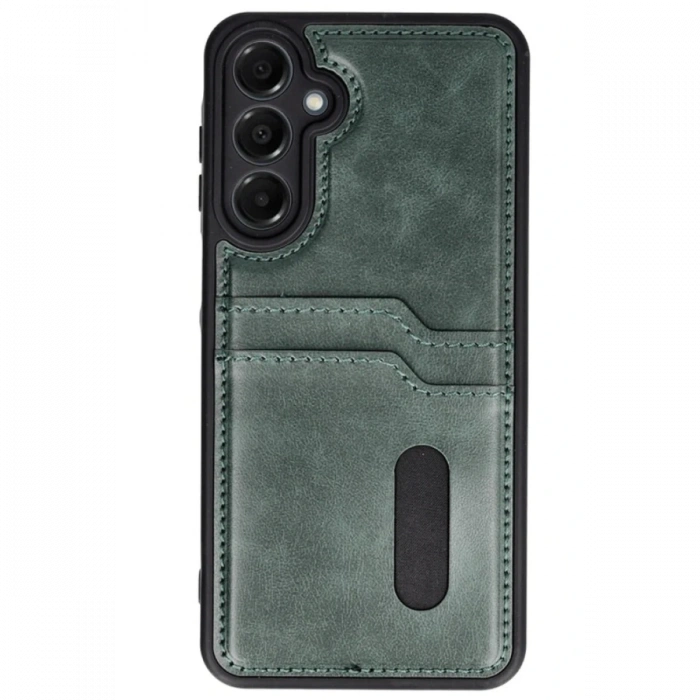 Newface Samsung Galaxy A35 5G Kılıf Sara Kartvizitli Deri Kılıf - Koyu Yeşil