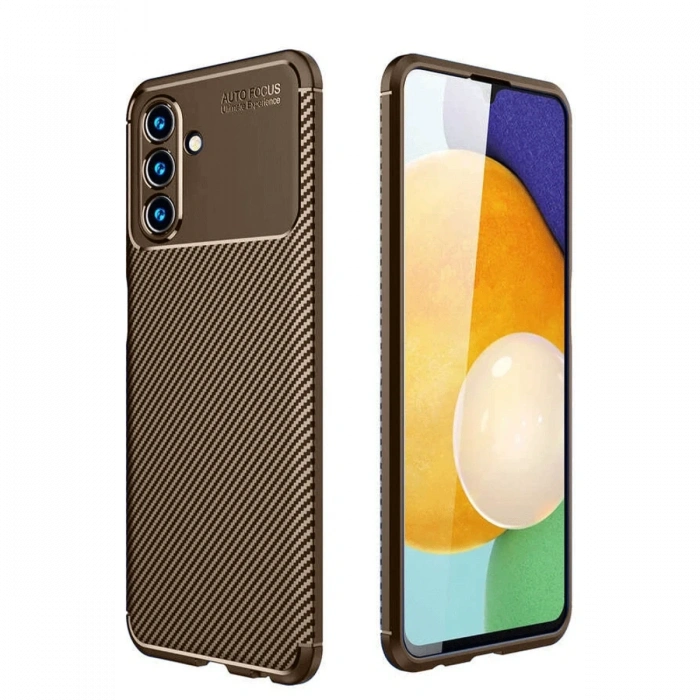 Newface Samsung Galaxy A36 Kılıf Auto Focus Karbon Kapak - Kahverengi