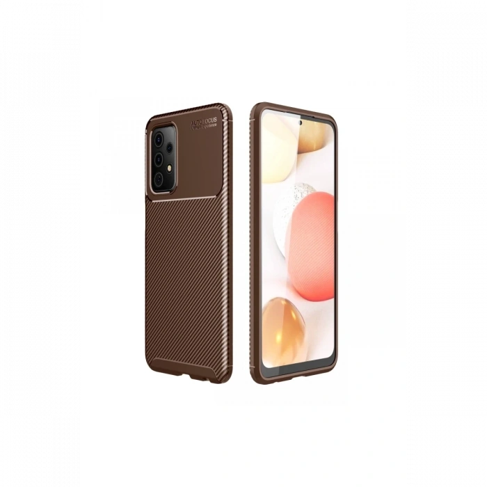 Newface Samsung Galaxy A52 Kılıf Auto Focus Karbon Kapak - Kahverengi