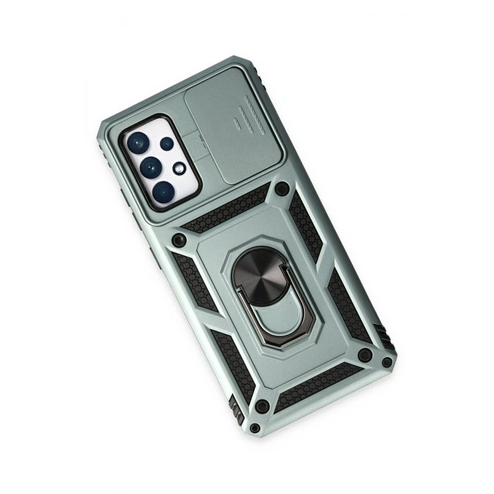 Newface Samsung Galaxy A52 Kılıf Pars Lens Yüzüklü Silikon - Yeşil