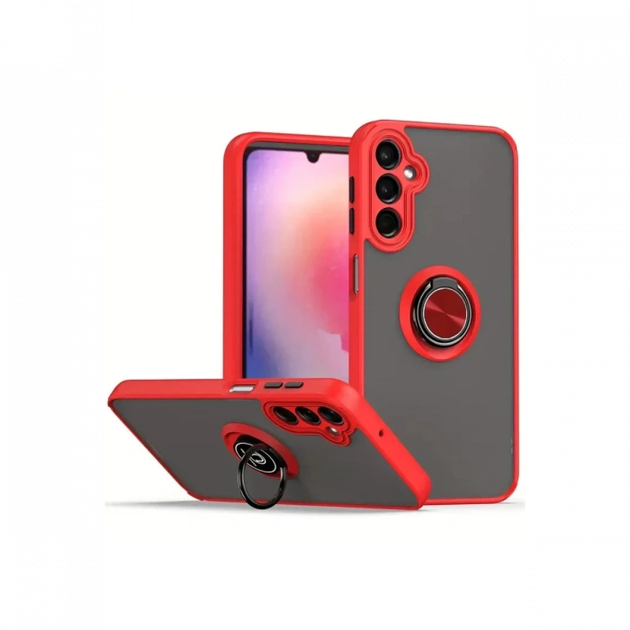 Newface Samsung Galaxy A56 Kılıf Montreal Yüzüklü Silikon Kapak - Kırmızı