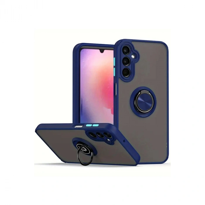 Newface Samsung Galaxy A56 Kılıf Montreal Yüzüklü Silikon Kapak - Lacivert