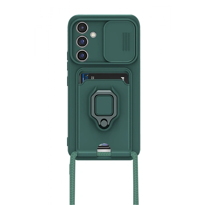 Newface Samsung Galaxy A56 Kılıf Zuma Kartvizitli Yüzüklü Silikon - Yeşil