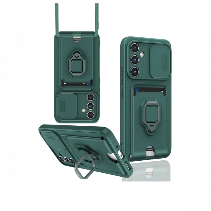 Newface Samsung Galaxy A56 Kılıf Zuma Kartvizitli Yüzüklü Silikon - Yeşil