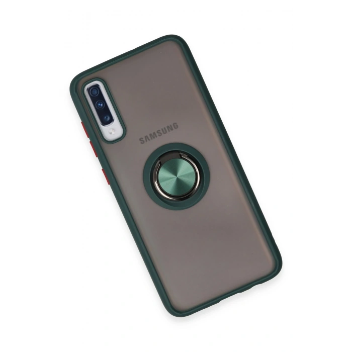Newface Samsung Galaxy A70 Kılıf Montreal Yüzüklü Silikon Kapak - Yeşil