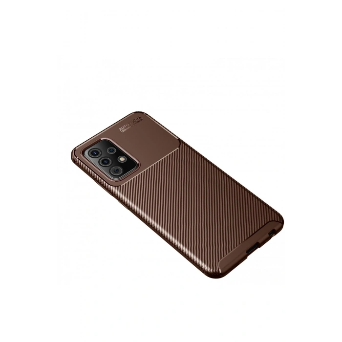 Newface Samsung Galaxy A72 Kılıf Auto Focus Karbon Kapak - Kahverengi