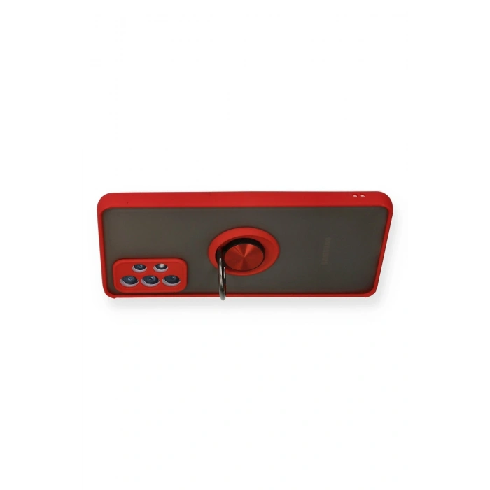 Newface Samsung Galaxy A72 Kılıf Montreal Yüzüklü Silikon Kapak - Kırmızı