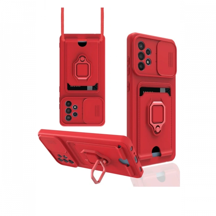 Newface Samsung Galaxy A72 Kılıf Zuma Kartvizitli Yüzüklü Silikon - Kırmızı