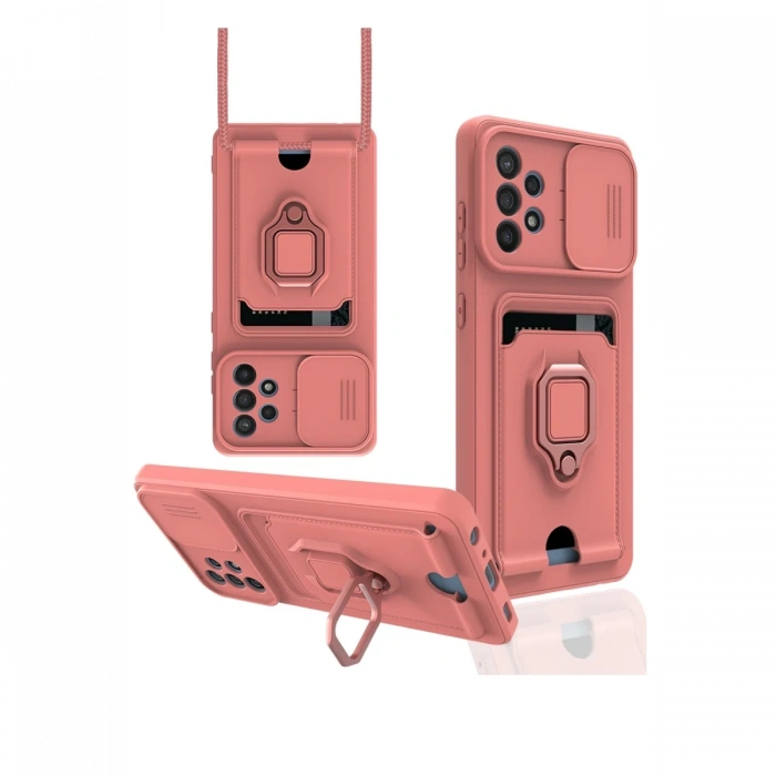 Newface Samsung Galaxy A72 Kılıf Zuma Kartvizitli Yüzüklü Silikon - Pembe