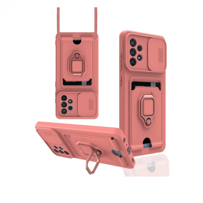 Newface Samsung Galaxy A72 Kılıf Zuma Kartvizitli Yüzüklü Silikon - Pembe