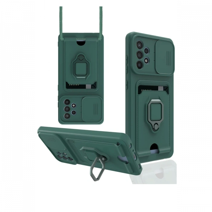 Newface Samsung Galaxy A72 Kılıf Zuma Kartvizitli Yüzüklü Silikon - Yeşil