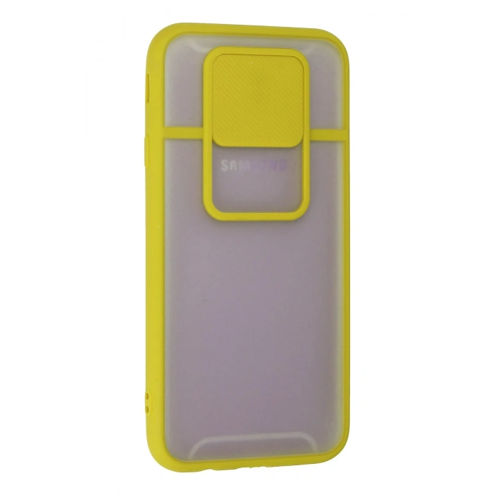 Newface Samsung Galaxy J7 Pro / J730 Kılıf Palm Buzlu Kamera Sürgülü Silikon - Sarı