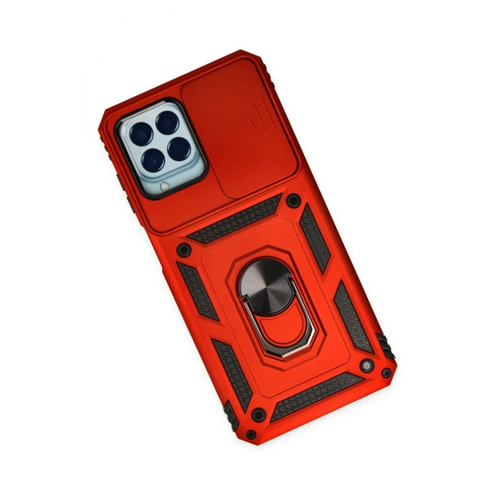 Newface Samsung Galaxy M33 Kılıf Pars Lens Yüzüklü Silikon - Kırmızı