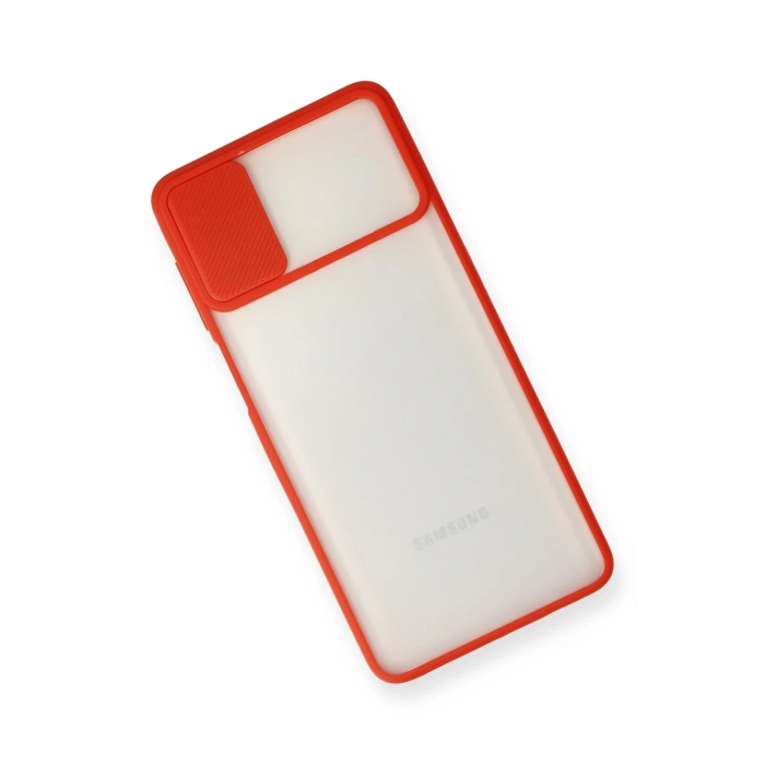 Newface Samsung Galaxy M51 Kılıf Palm Buzlu Kamera Sürgülü Silikon - Kırmızı