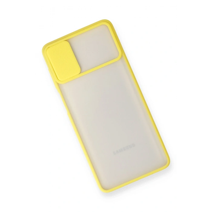 Newface Samsung Galaxy M51 Kılıf Palm Buzlu Kamera Sürgülü Silikon - Sarı