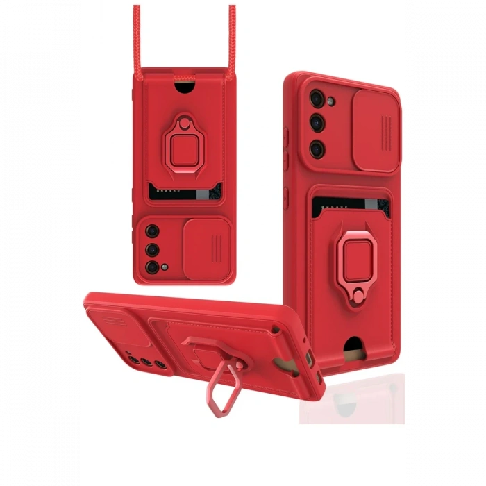 Newface Samsung Galaxy S20 FE Kılıf Zuma Kartvizitli Yüzüklü Silikon - Kırmızı