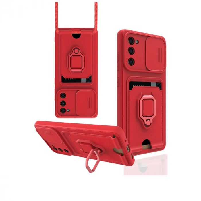 Newface Samsung Galaxy S20 FE Kılıf Zuma Kartvizitli Yüzüklü Silikon - Kırmızı