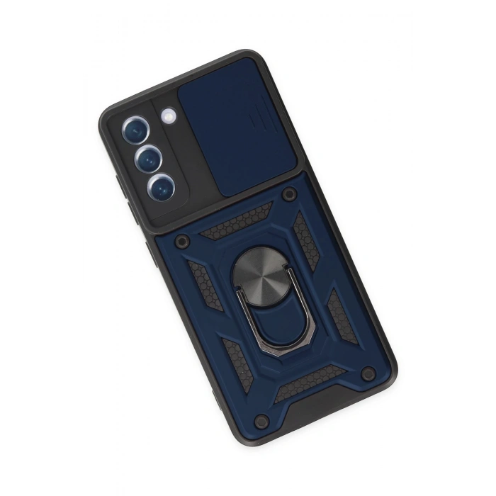 Newface Samsung Galaxy S21 FE Kılıf Pars Lens Yüzüklü Silikon - Lacivert