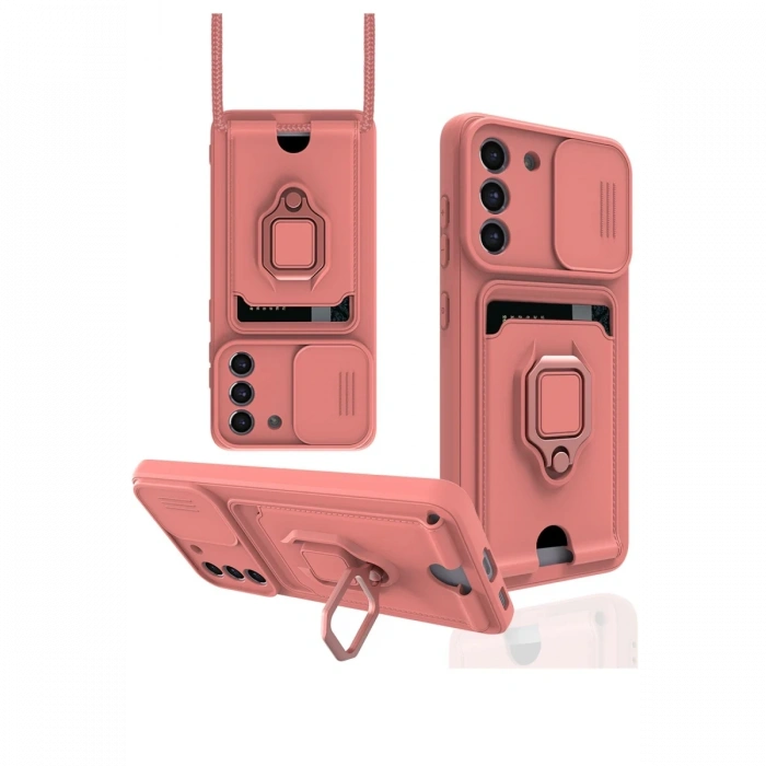 Newface Samsung Galaxy S21 FE Kılıf Zuma Kartvizitli Yüzüklü Silikon - Pembe