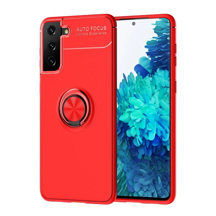 Newface Samsung Galaxy S21 Plus Kılıf Range Yüzüklü Silikon - Kırmızı