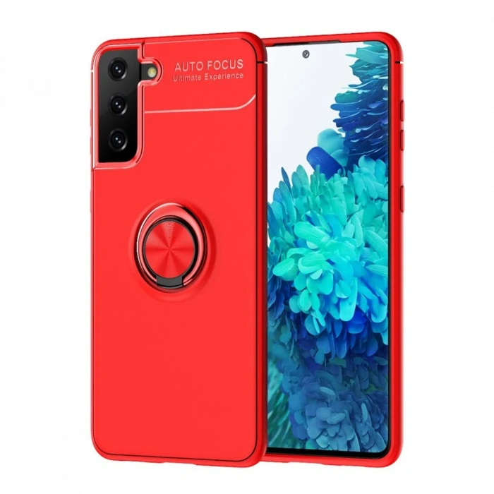 Newface Samsung Galaxy S21 Plus Kılıf Range Yüzüklü Silikon - Kırmızı