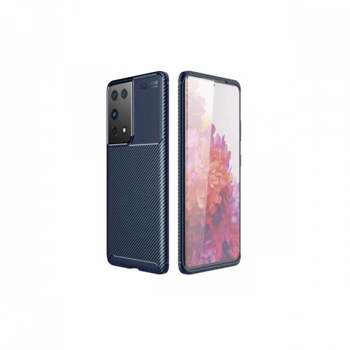 Newface Samsung Galaxy S21 Ultra Kılıf Auto Focus Karbon Kapak - Lacivert