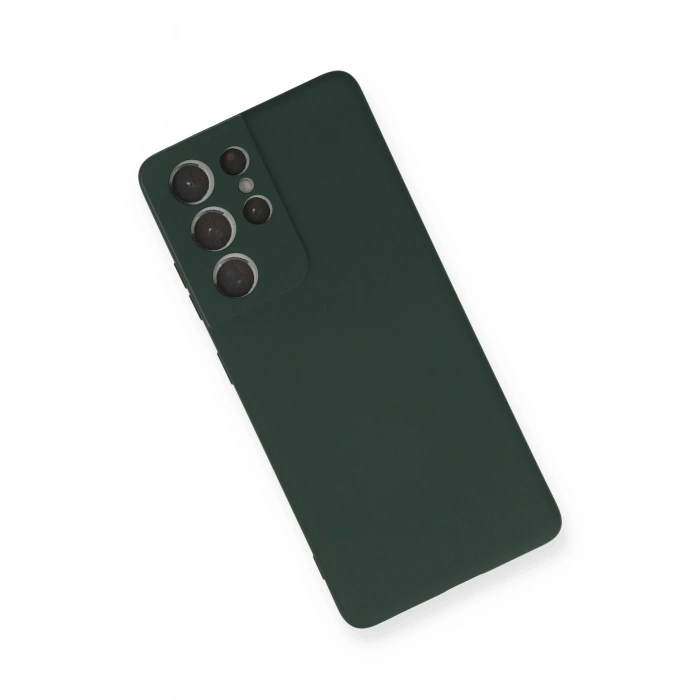 Newface Samsung Galaxy S21 Ultra Kılıf Nano içi Kadife Silikon - Koyu Yeşil