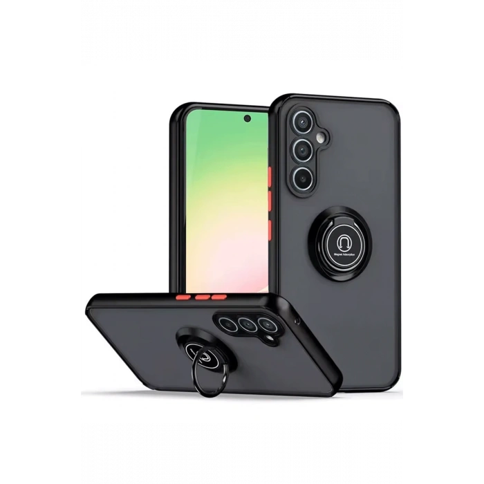 Newface Samsung Galaxy S23 FE Kılıf Montreal Yüzüklü Silikon Kapak - Siyah