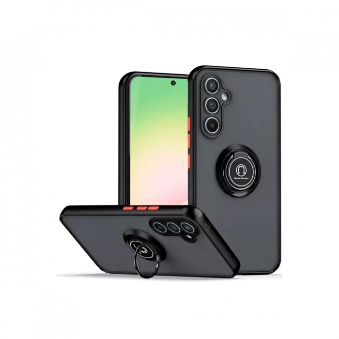 Newface Samsung Galaxy S23 FE Kılıf Montreal Yüzüklü Silikon Kapak - Siyah