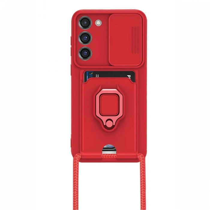Newface Samsung Galaxy S23 Plus Kılıf Zuma Kartvizitli Yüzüklü Silikon - Kırmızı