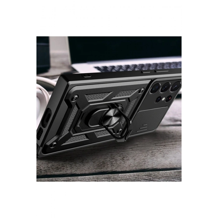 Newface Samsung Galaxy S23 Ultra Kılıf Pars Lens Yüzüklü Silikon - Yeşil