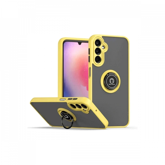 Newface Samsung Galaxy S24 Kılıf Montreal Yüzüklü Silikon Kapak - Sarı