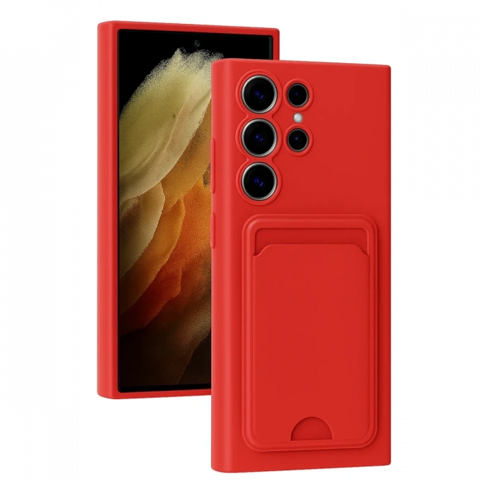 Newface Samsung Galaxy S24 Ultra Kılıf Kelvin Kartvizitli Silikon - Kırmızı