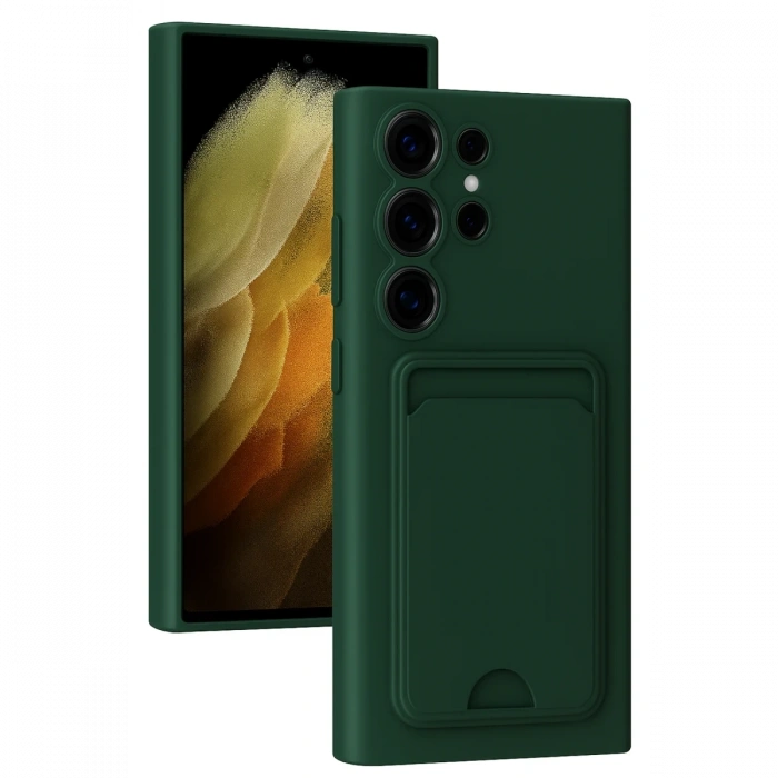 Newface Samsung Galaxy S24 Ultra Kılıf Kelvin Kartvizitli Silikon - Koyu Yeşil