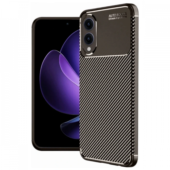 Newface Samsung Galaxy S25 Edge Kılıf Auto Focus Karbon Kapak - Kahverengi