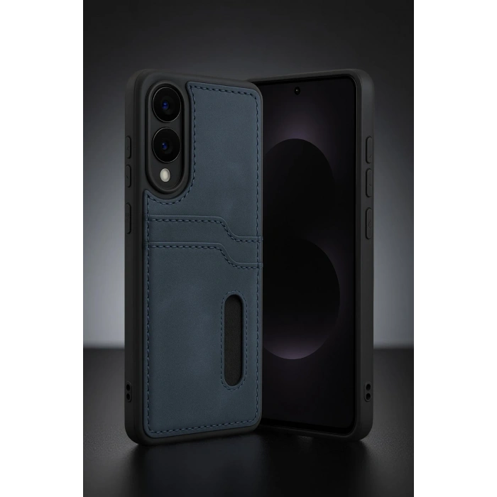 Newface Samsung Galaxy S25 Edge Sara Kartvizitli Deri Kılıf - Koyu Yeşil