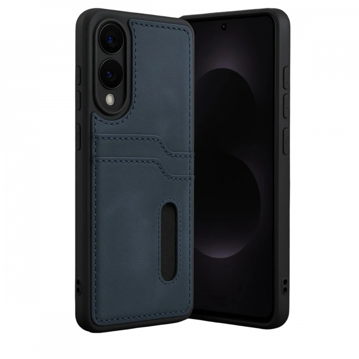 Newface Samsung Galaxy S25 Edge Sara Kartvizitli Deri Kılıf - Lacivert